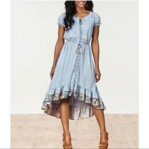 Matilda Jane Come Away With Me Peasant Blue Dress, Size XS Floral High Low Dress